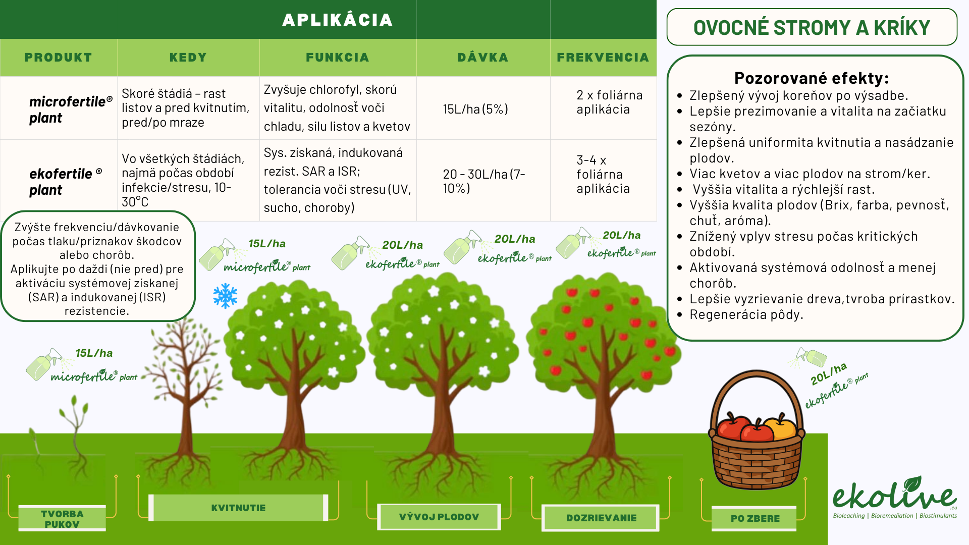 Pôdny stimulátor a prírodné hnojivo ekofertile®plant a  microfertile® plant na ovocné stromy a kríky
